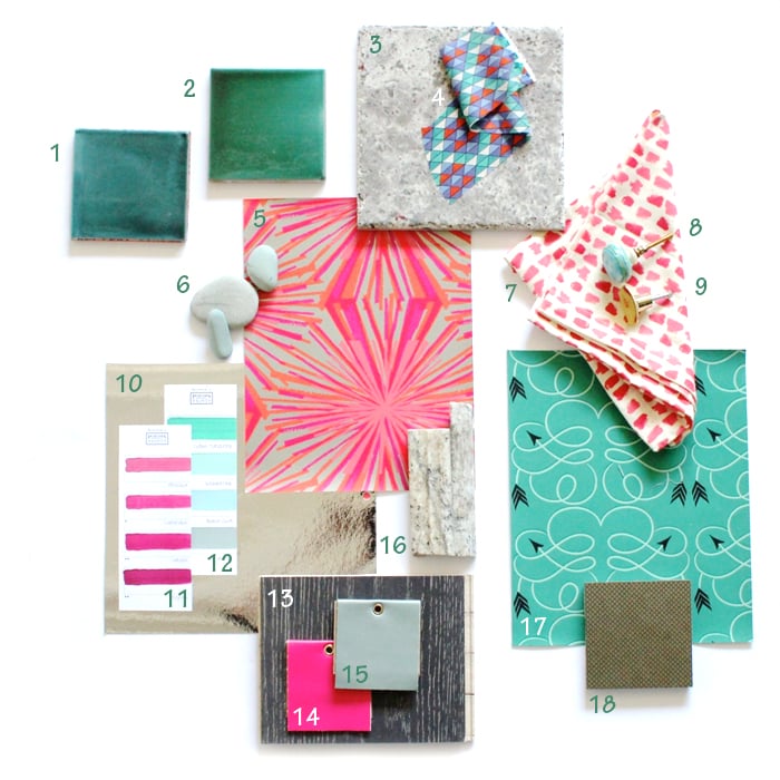 pink and green materials board