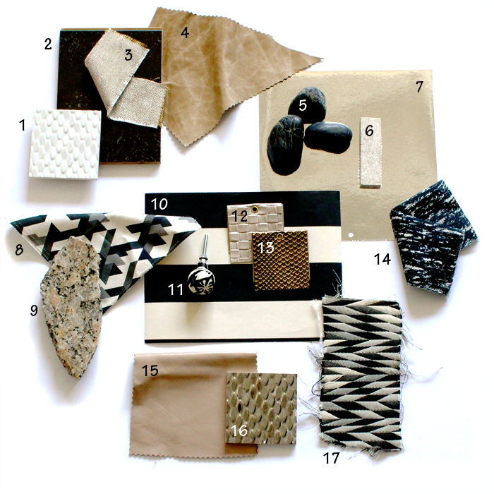 Black and gold materials board