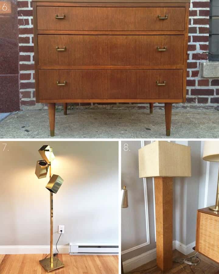 Trolling Brooklyn MCM dresser burl brass lamp