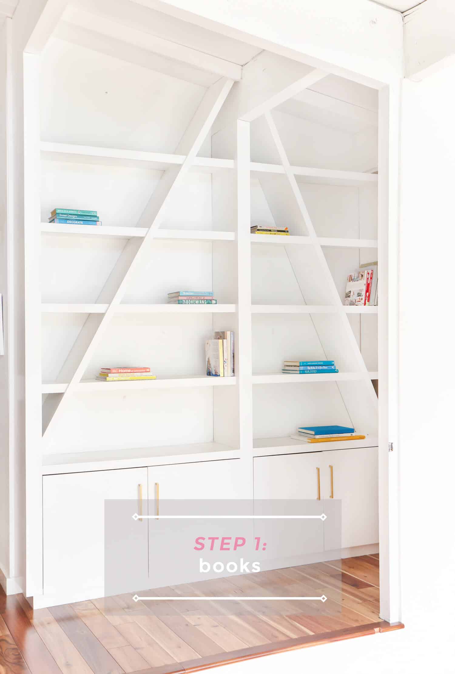 3_Steps_to_Styling_Your_Bookcase_Emily Henderson_Step_1_Pink Emily