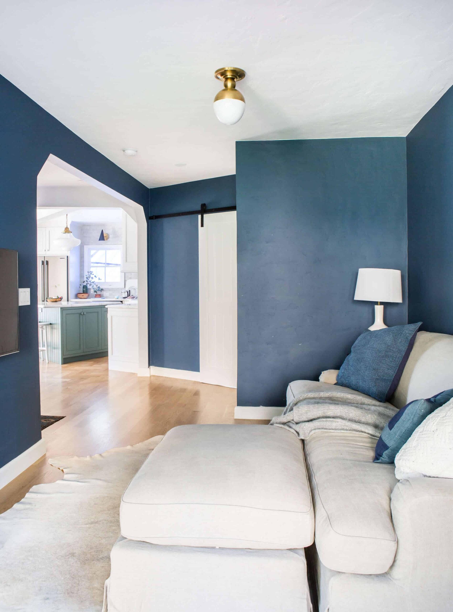 Emily Henderson_Family Room_Blue Paint_Tudor_English Roll Arm_Ask the
