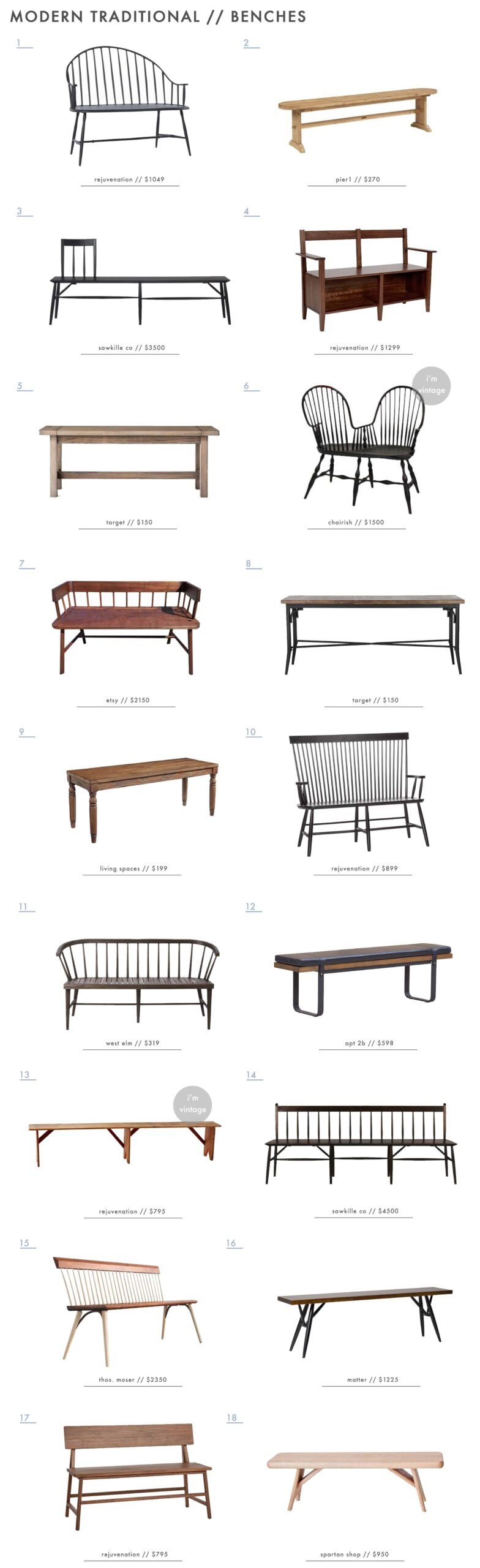 Emily Henderson Modern Simplified Traditional Furniture Benches Roundup 02