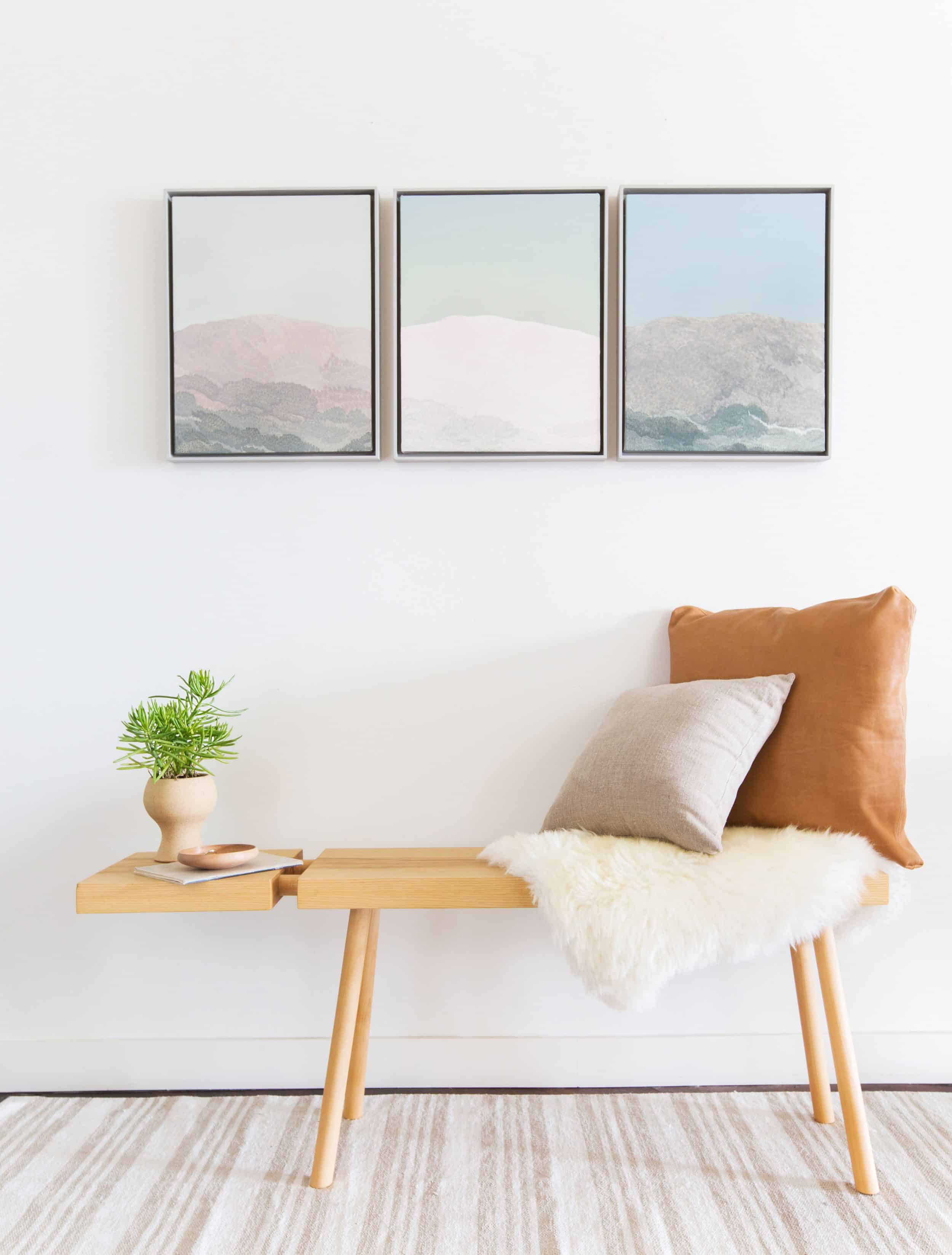 California Casual Triptych Leather Pillow Zen Bench
