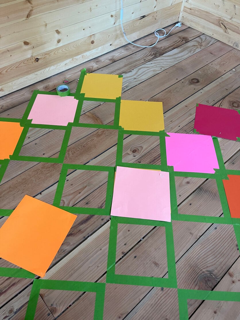 How We Stained Our Floor A Checkered Pattern - Emily Henderson