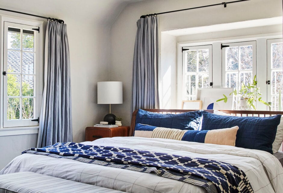 beds in front of windows